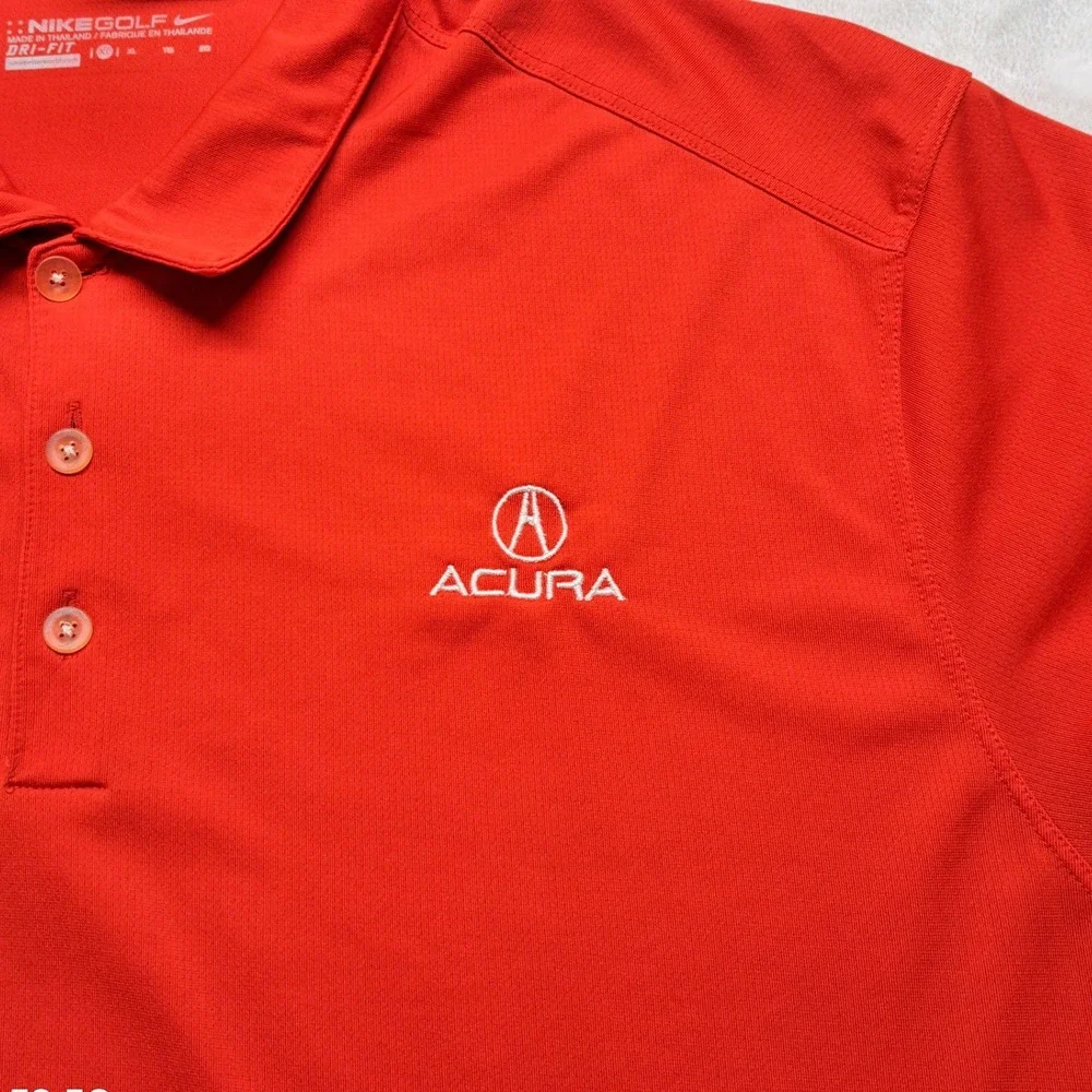 Nike Golf Polo Shirt Mens XL Red Excellent Acura Logo Dri-FIT Short Sleeve